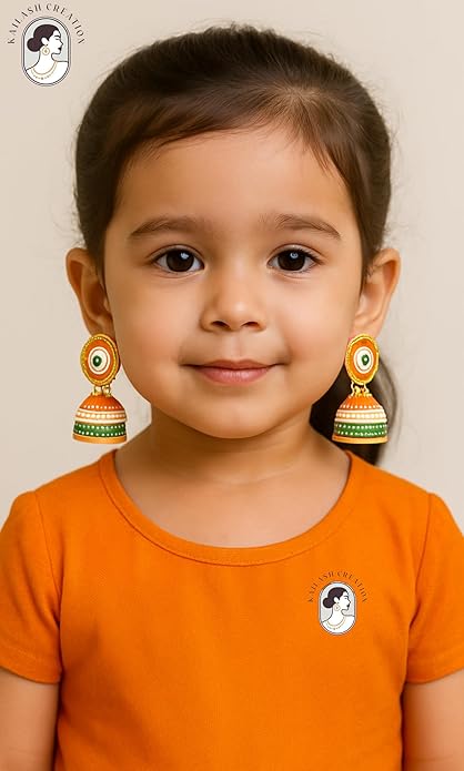 Indian Flag Tricolored Tiranga Jhumki Earrings for Teen Girls