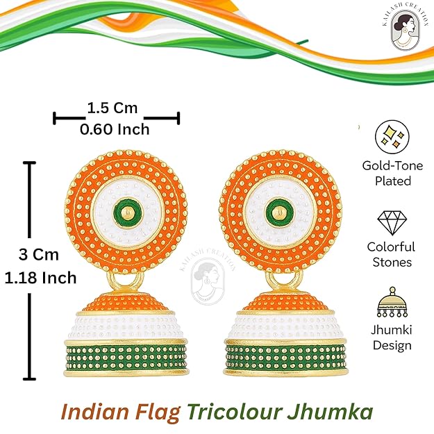 Indian Flag Tricolored Tiranga Jhumki Earrings for Teen Girls