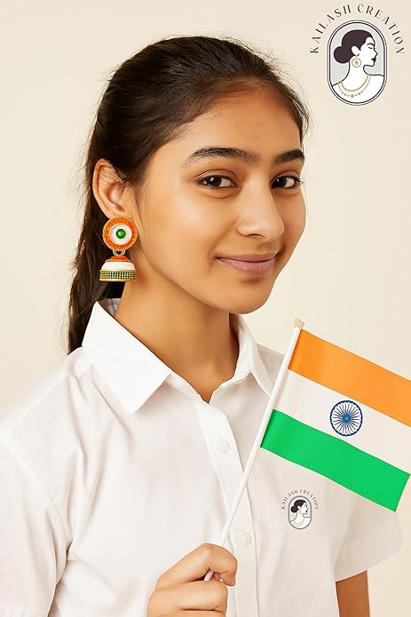 Indian Flag Tricolored Tiranga Jhumki Earrings for Teen Girls
