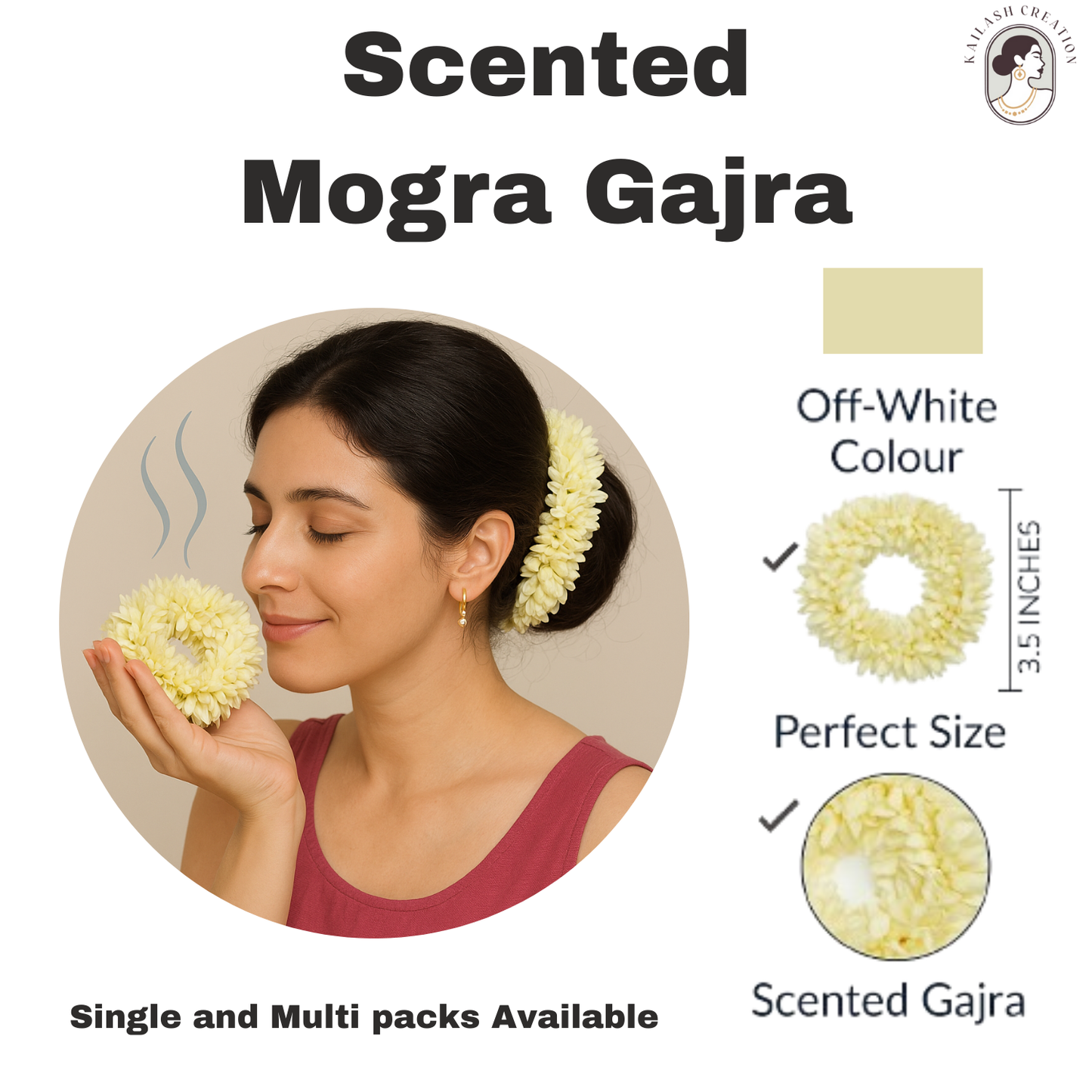 Artificial Mogra Gajra with Scented Jasmine Flower for Hair Bun & Braids