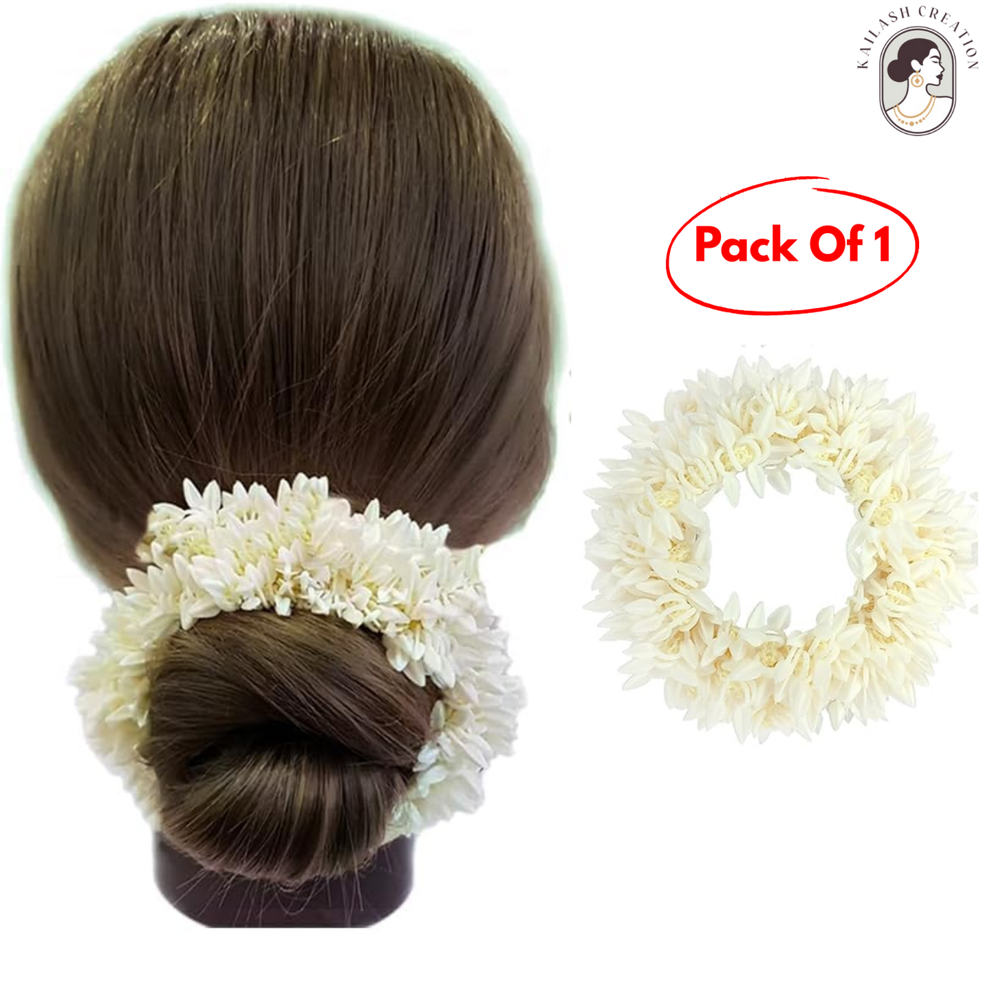 Artificial Mogra Gajra with Scented Jasmine Flower for Hair Bun & Braids