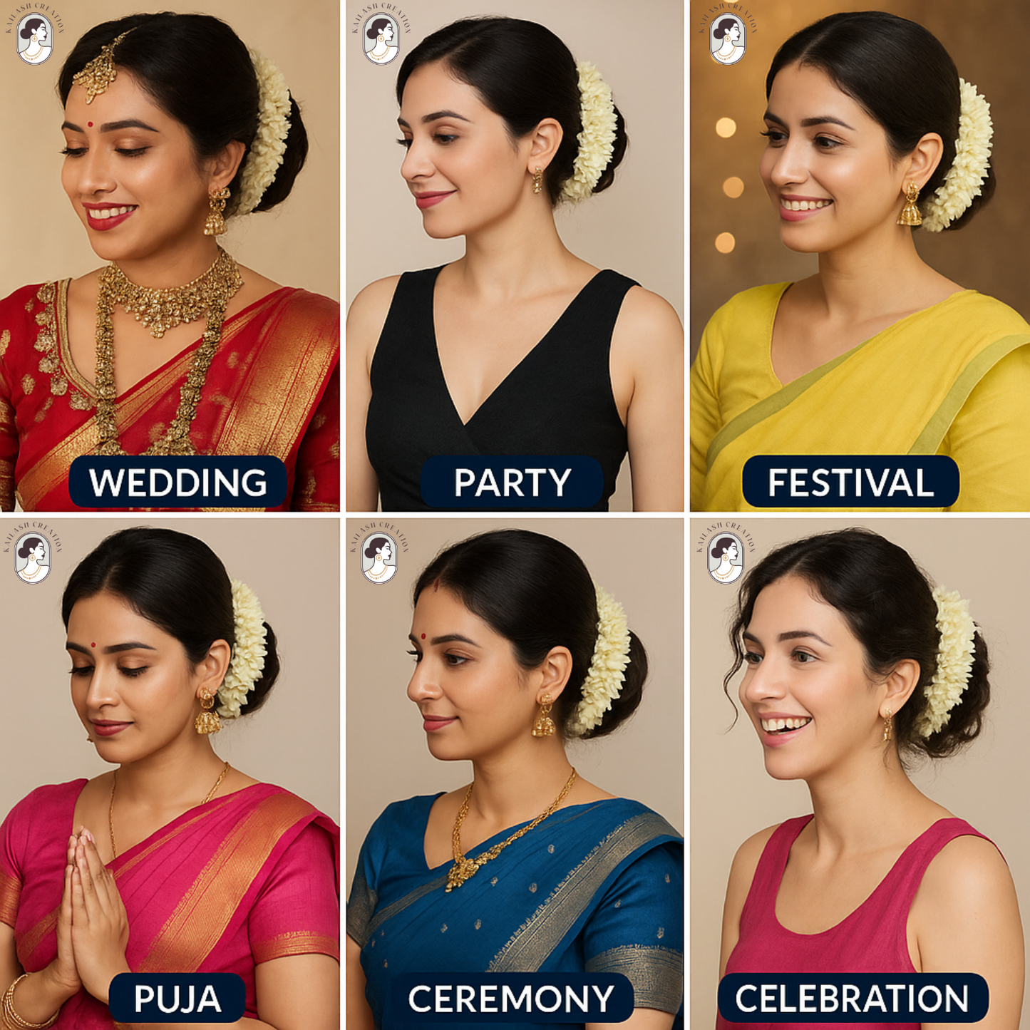 Artificial Mogra Gajra with Scented Jasmine Flower for Hair Bun & Braids