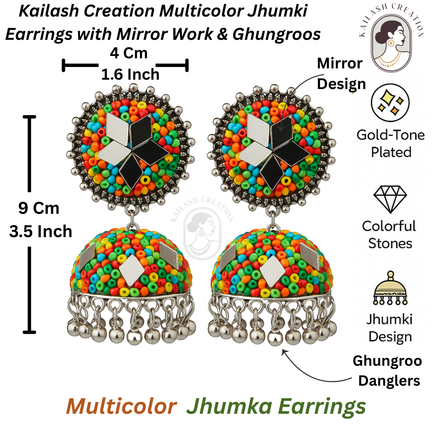 Multicolor Jhumki Earrings with Mirror Work and Ghungroos
