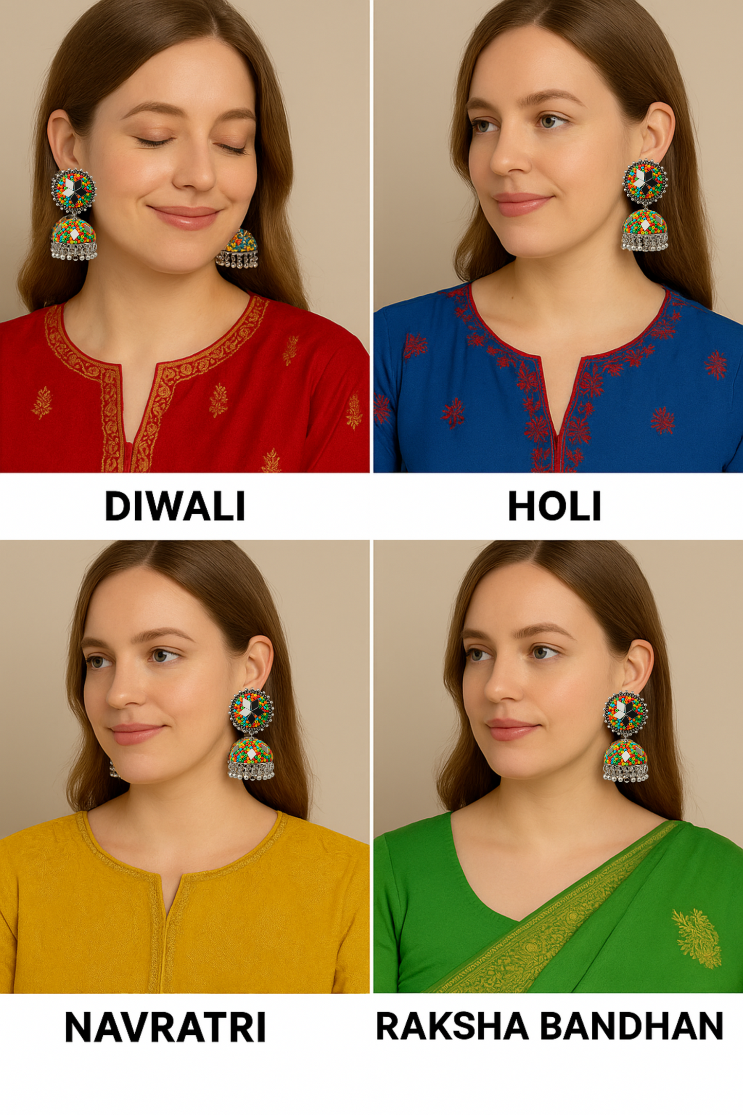 Multicolor Jhumki Earrings with Mirror Work and Ghungroos