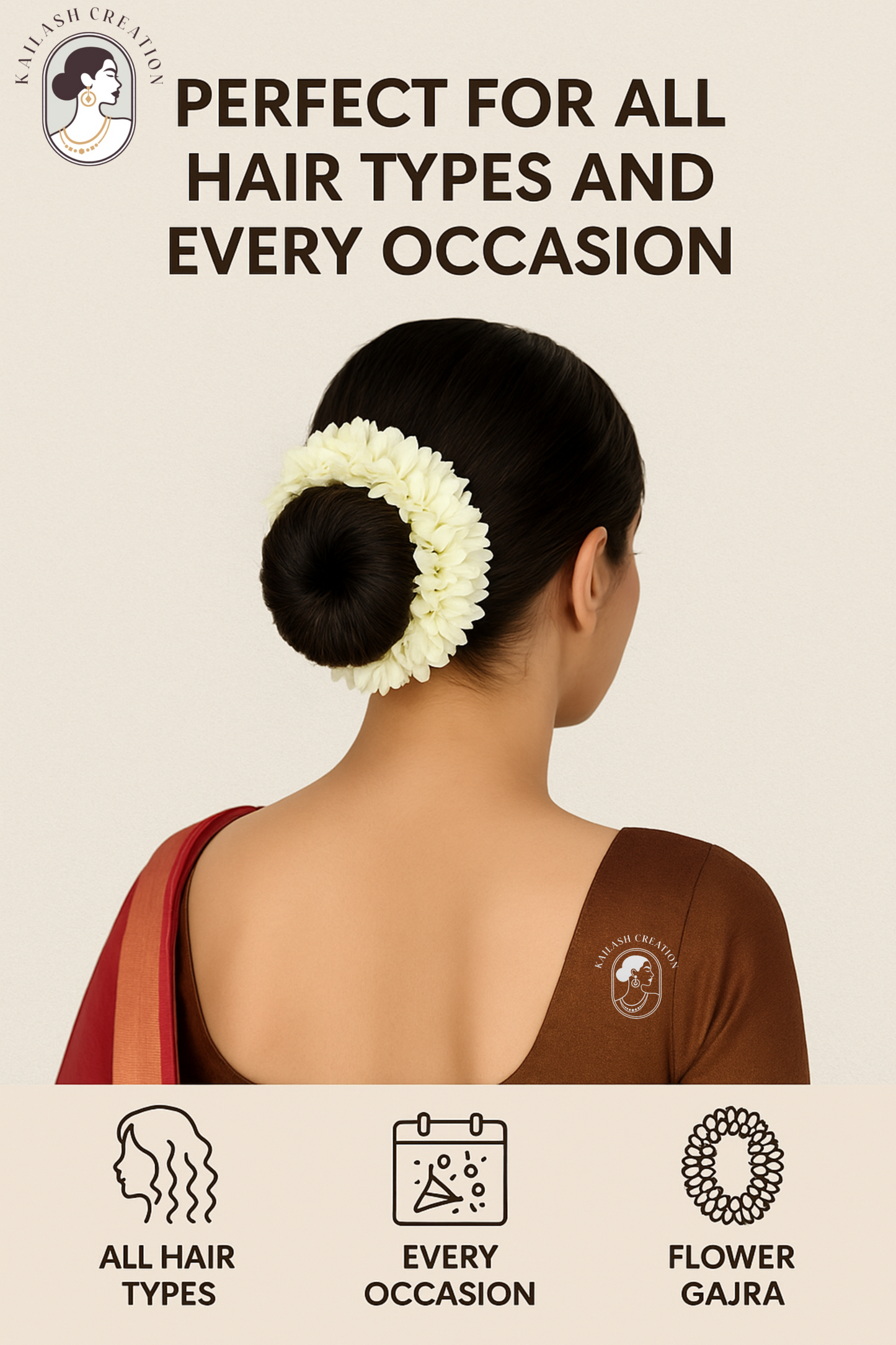 Reusable Artificial Mogra Flower Hair Gajra for Women - Off White - 15 Inches