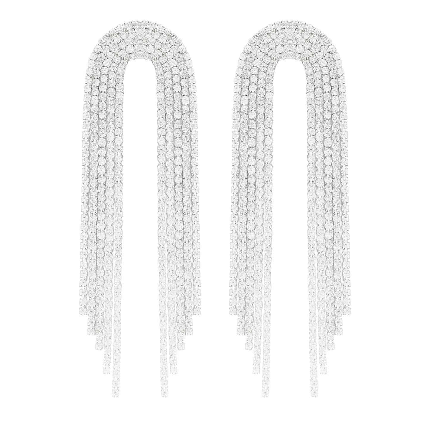 Silver Rhinestone Tassel Drop Earrings