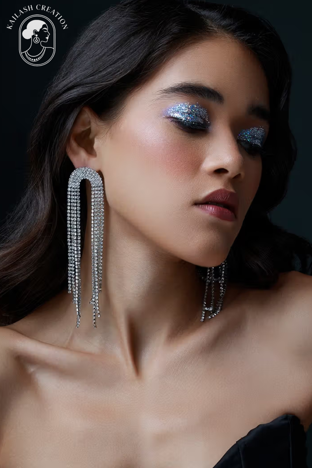 Silver Rhinestone Tassel Drop Earrings