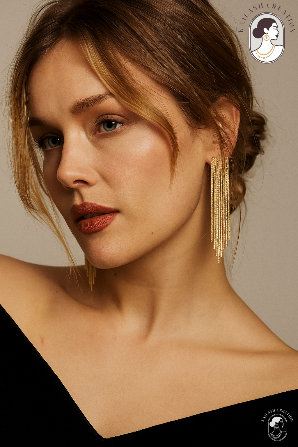 Gold Sparkle Rhinestone Tassel Dangle Drop Earrings