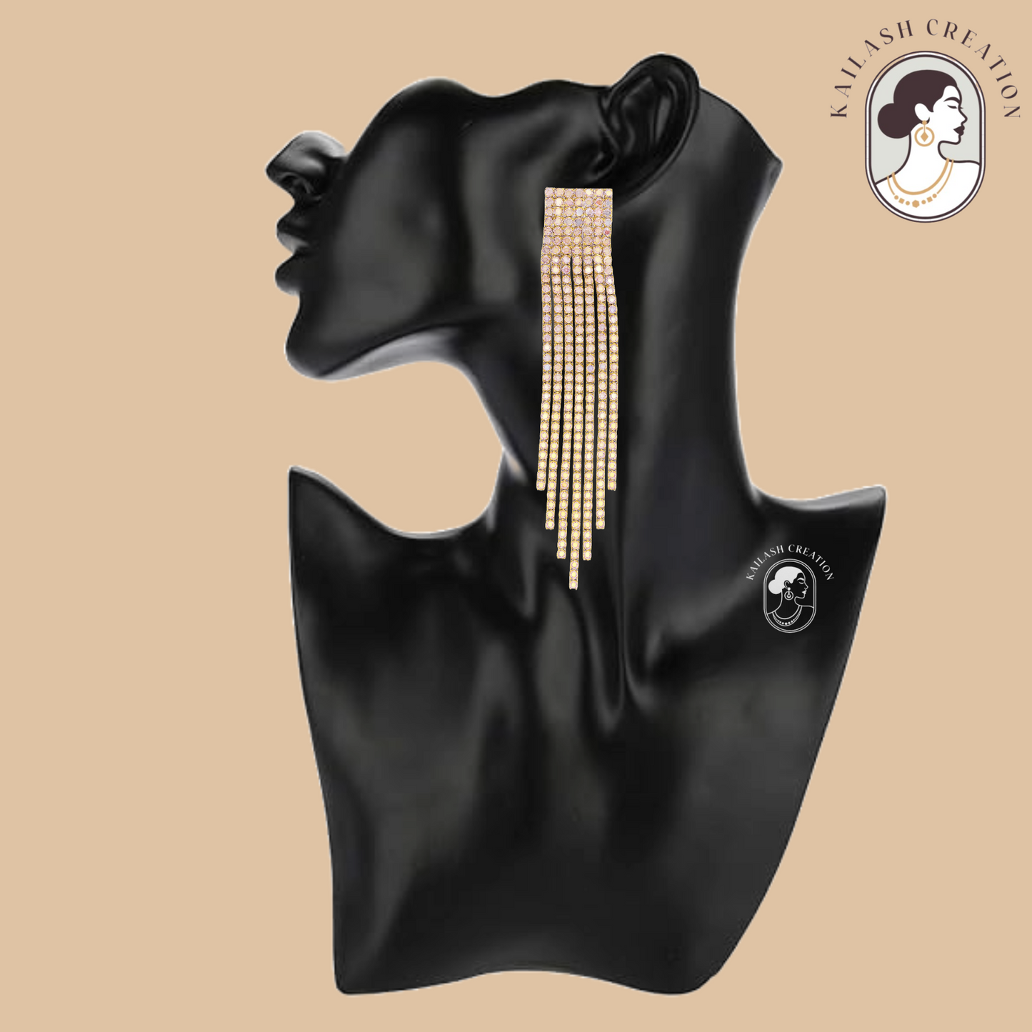 Gold Sparkle Rhinestone Tassel Dangle Drop Earrings