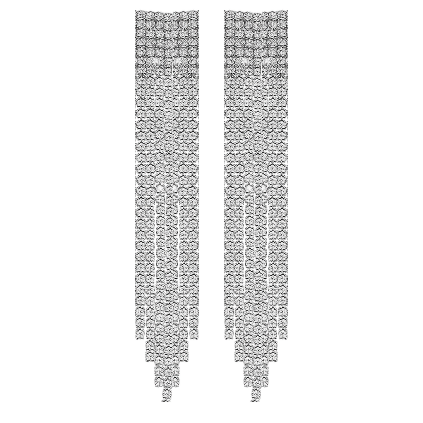 Silver Rhinestone Tassel Dangle Drop Earrings