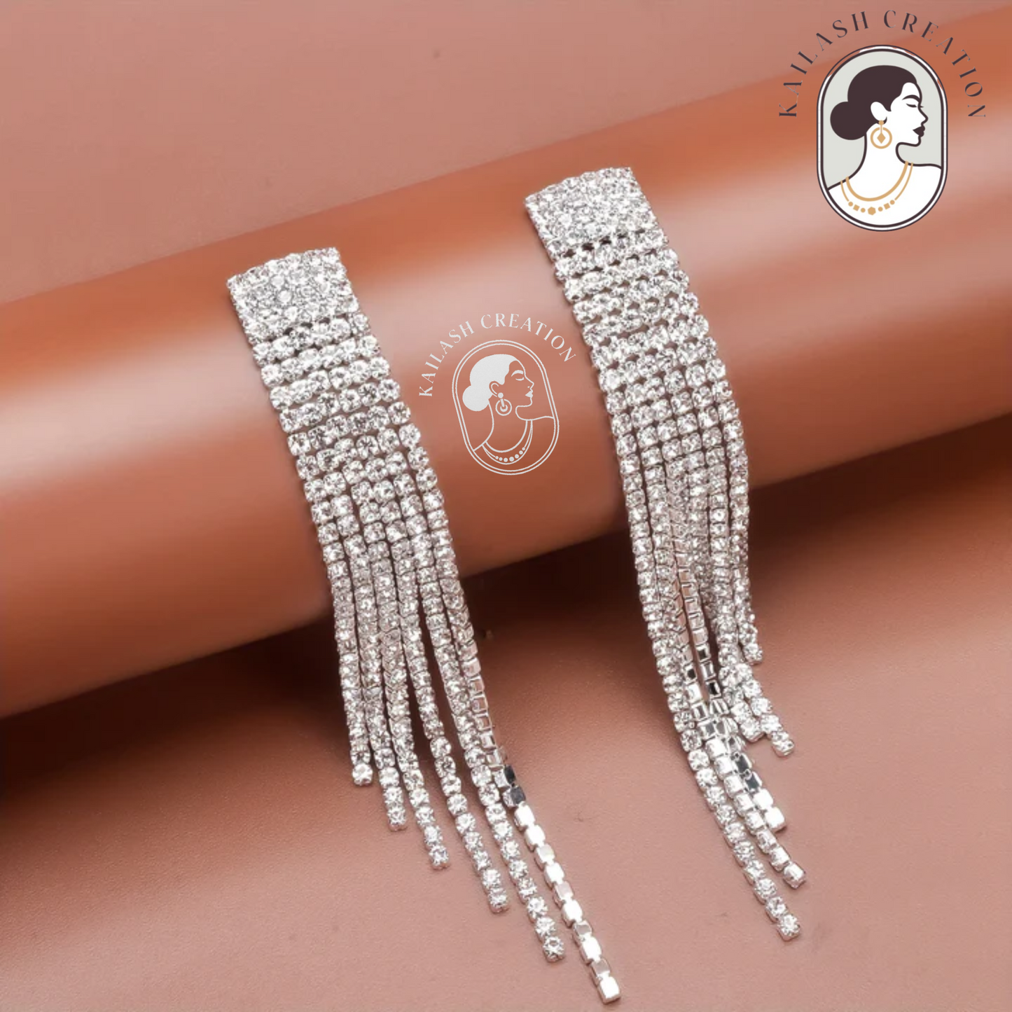 Silver Rhinestone Tassel Dangle Drop Earrings