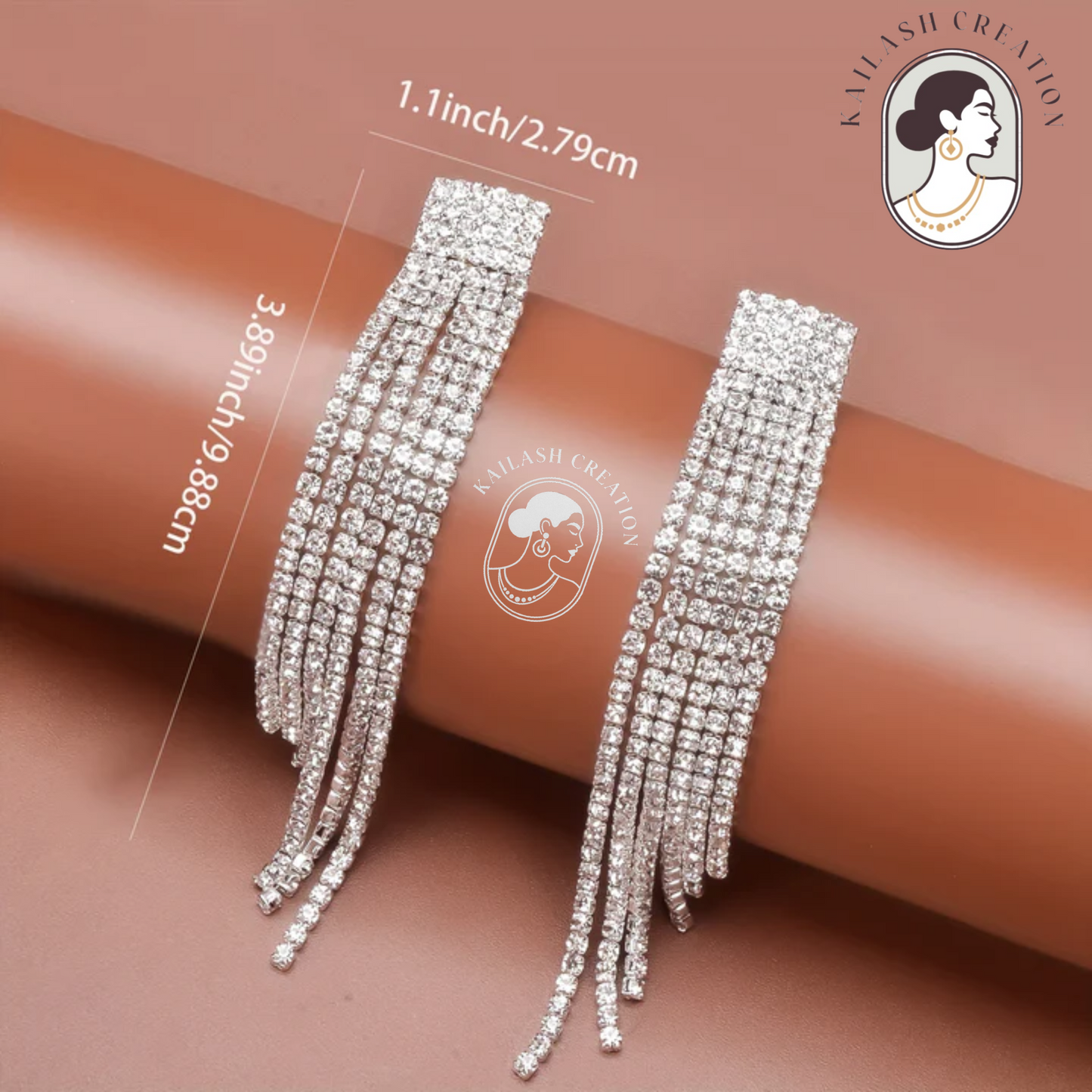 Silver Rhinestone Tassel Dangle Drop Earrings
