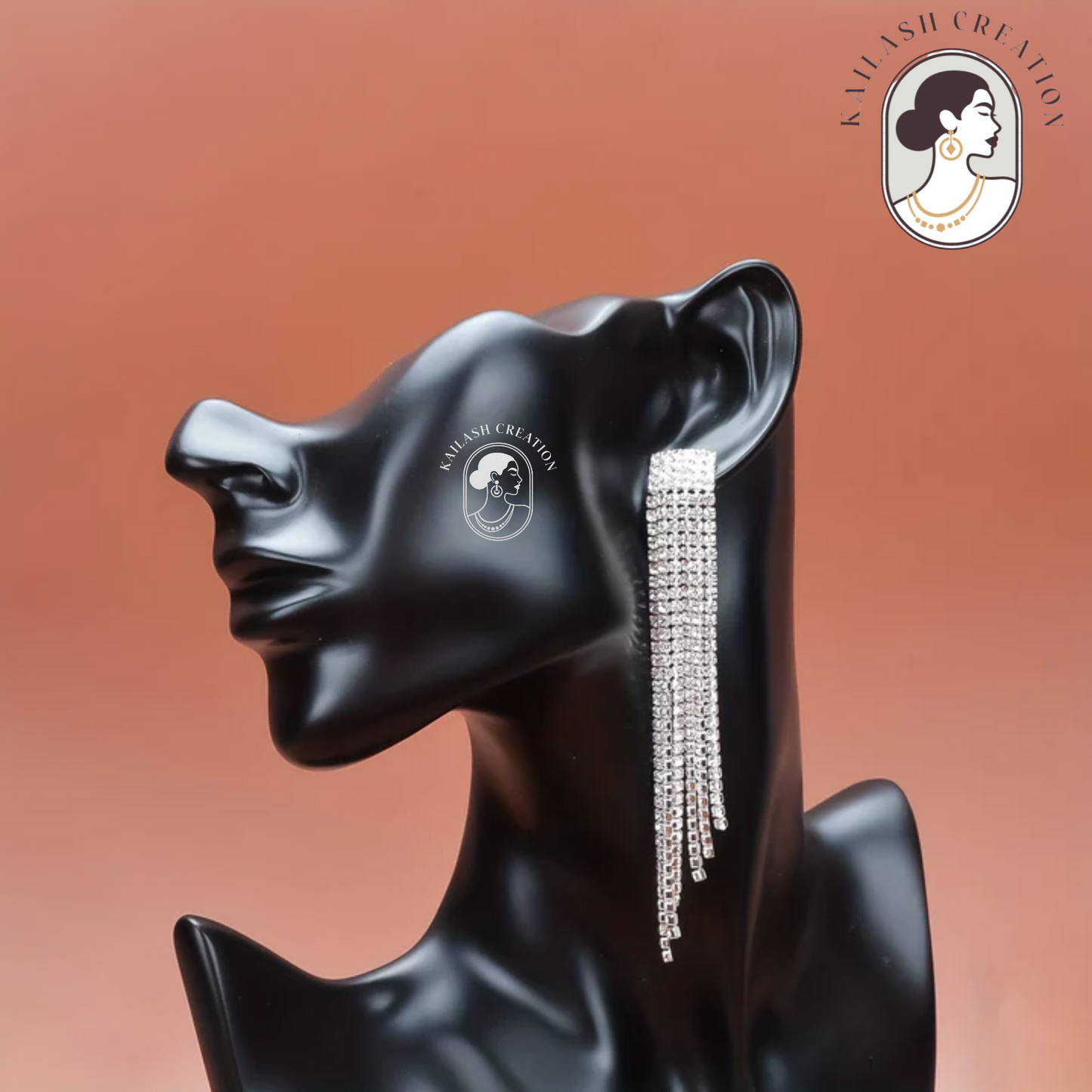 Silver Rhinestone Tassel Dangle Drop Earrings