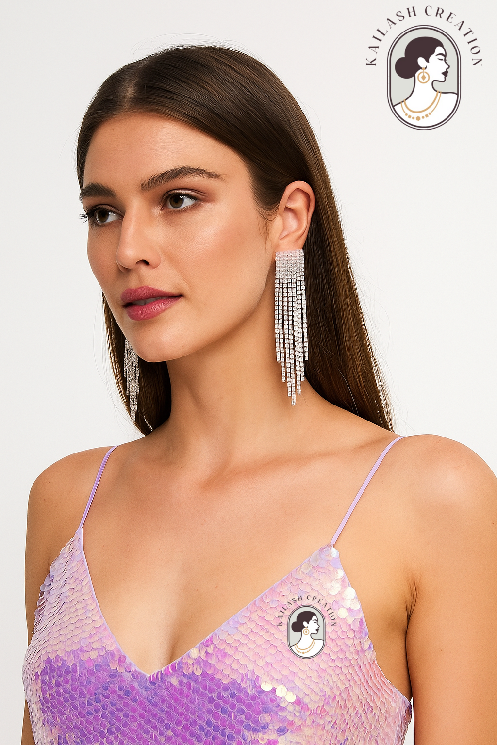 Silver Rhinestone Tassel Dangle Drop Earrings