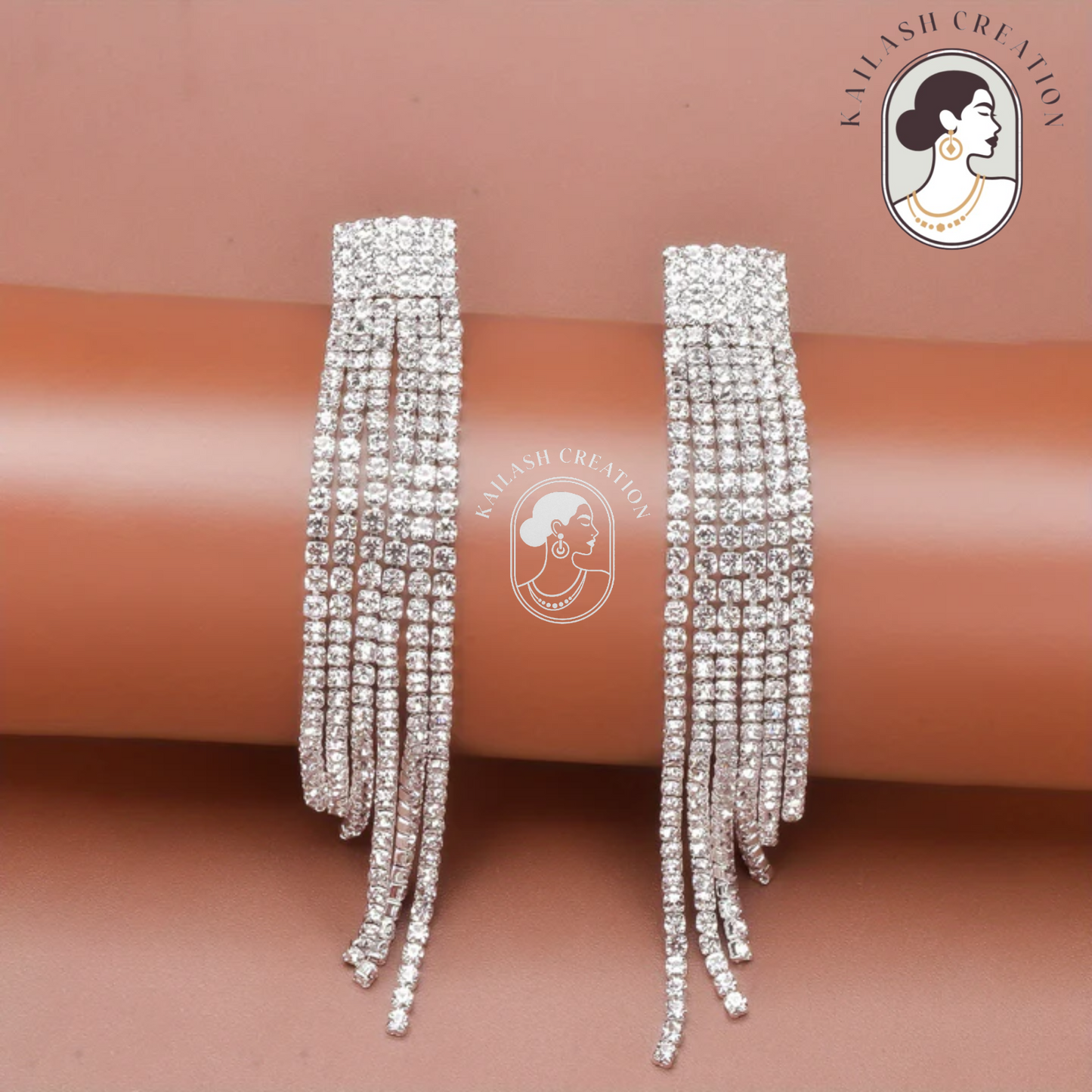 Silver Rhinestone Tassel Dangle Drop Earrings