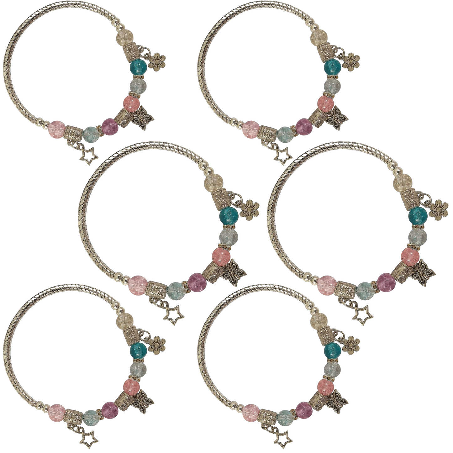 Colorful Beaded Charm Bracelet with Butterfly, Star & Flower for Women & Girls