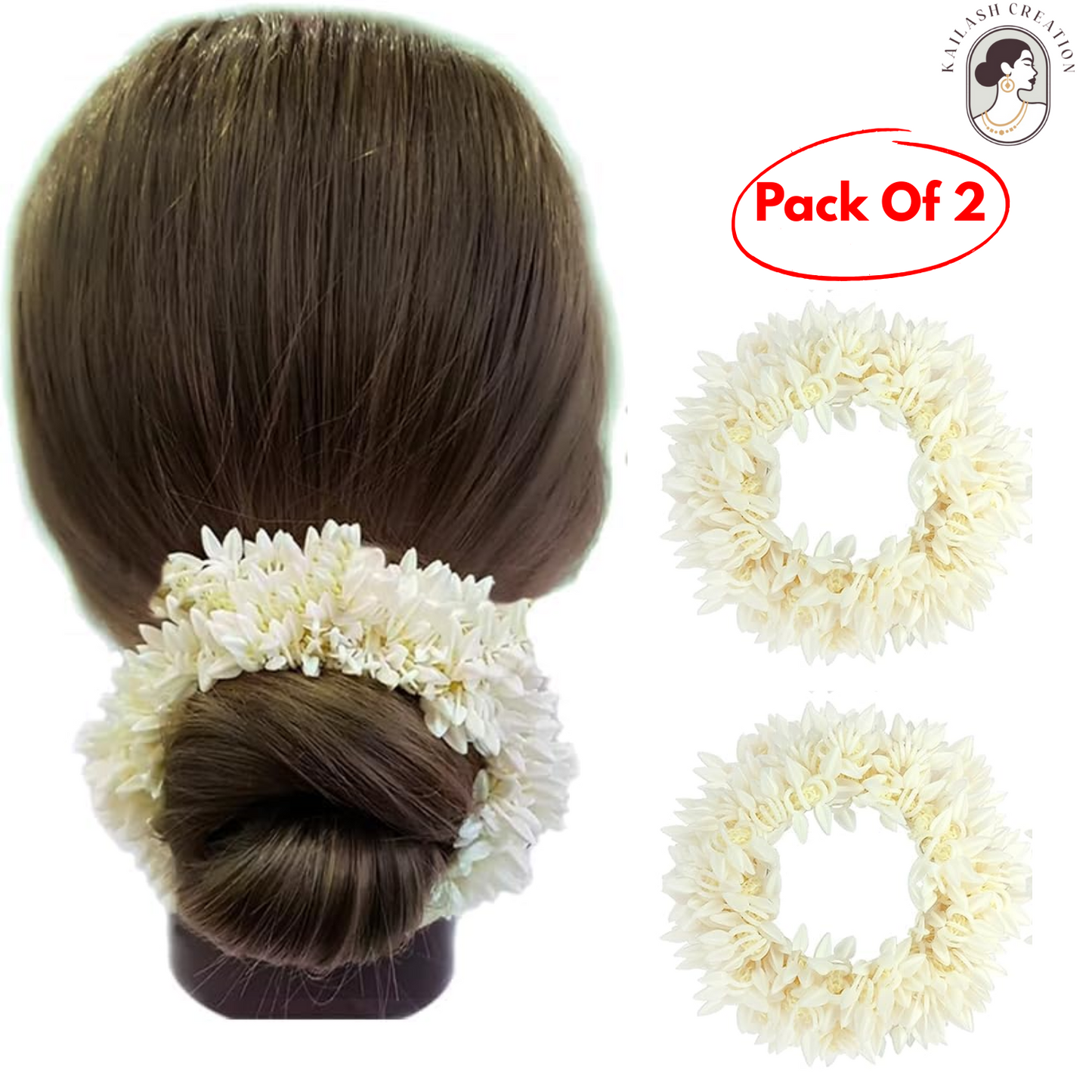 Artificial Mogra Gajra with Scented Jasmine Flower for Hair Bun & Braids
