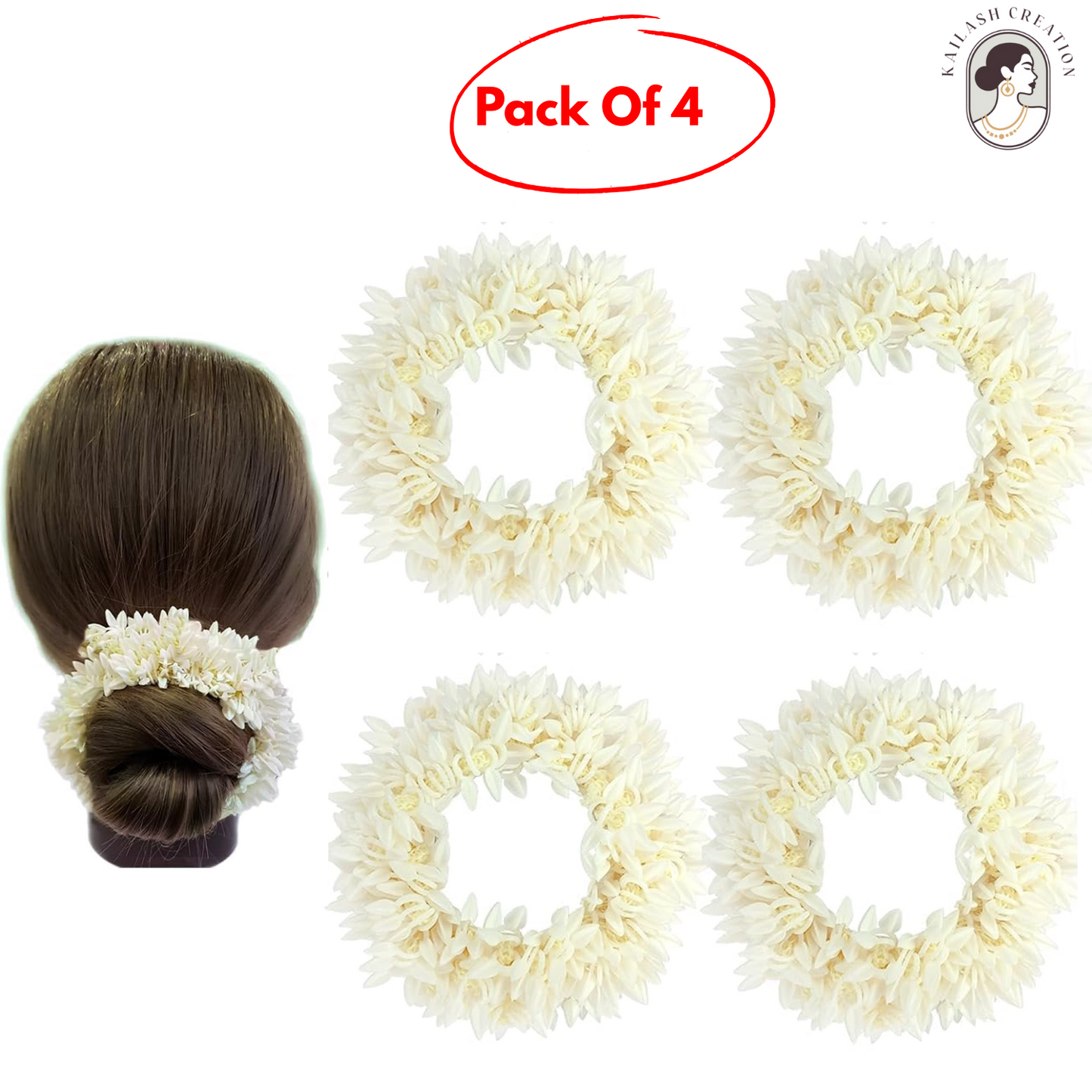 Artificial Mogra Gajra with Scented Jasmine Flower for Hair Bun & Braids