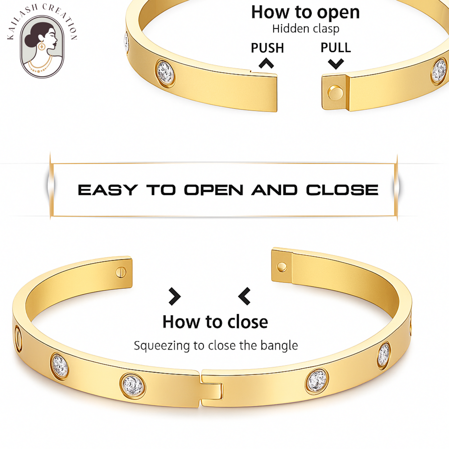 18K Gold Plated Unisex Love Oval Bracelet with Cubic Zirconia for Women