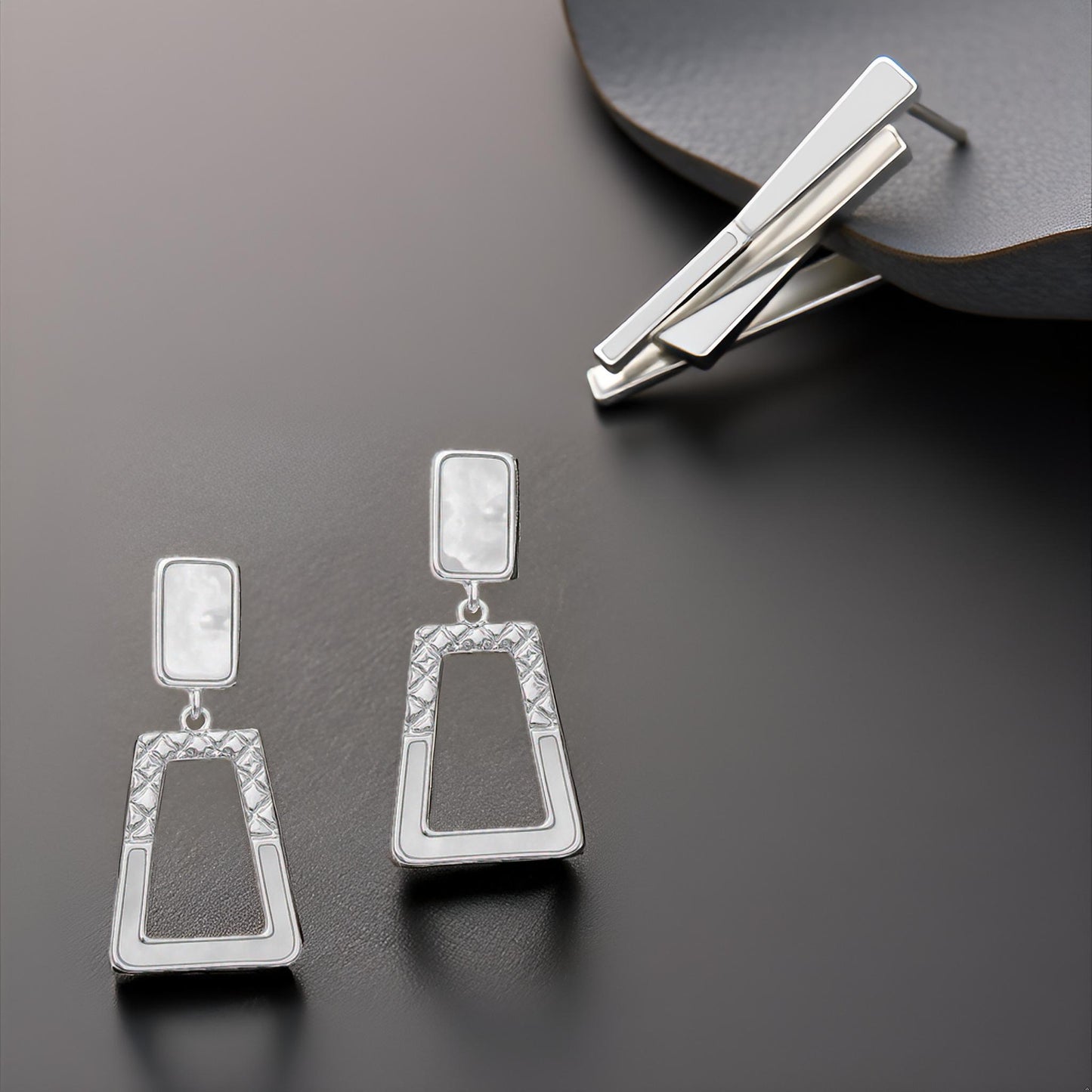 Minimalist White Cutout Geometric Dangle Earrings for Girls & Women