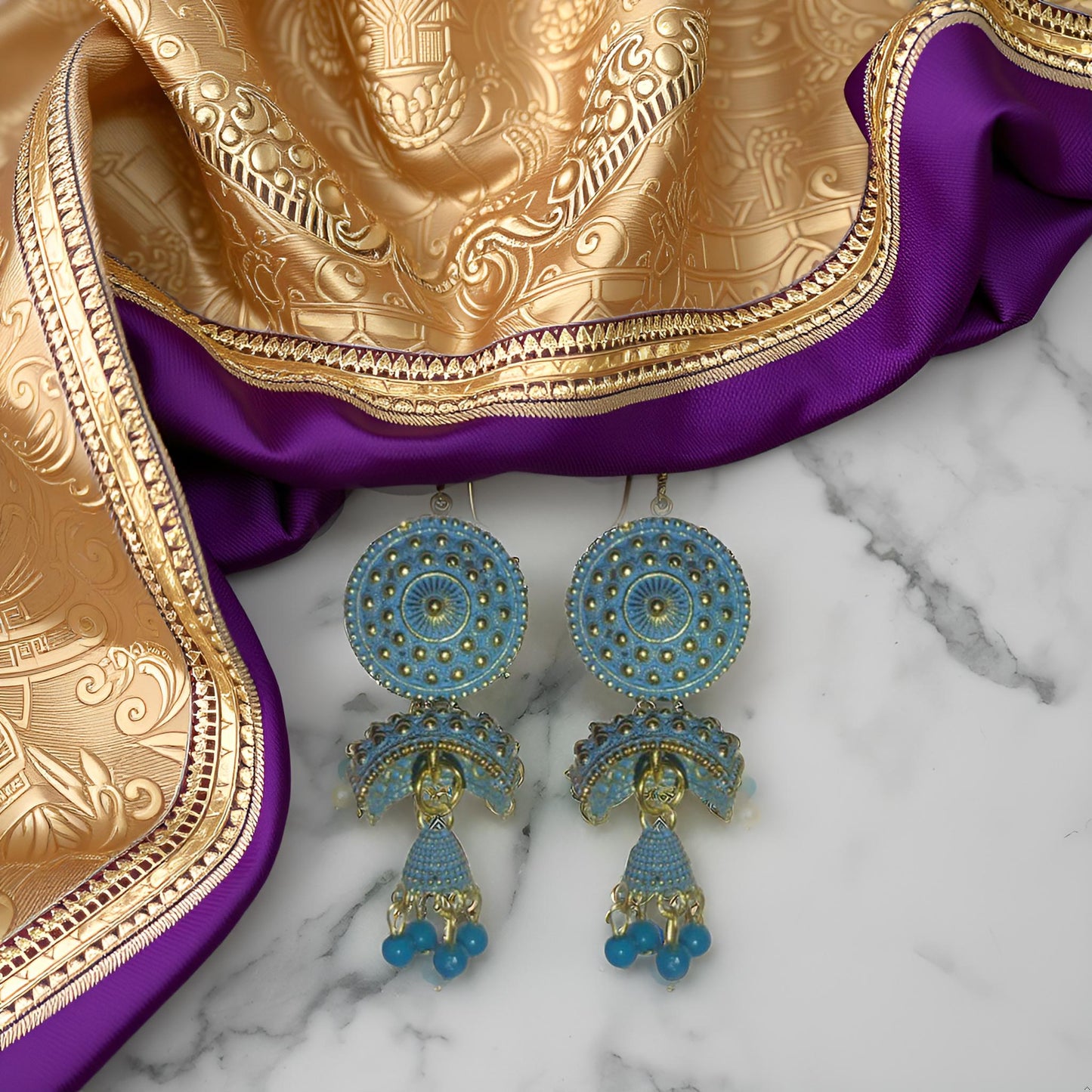 Traditional Gold-Plated Jhumka Earrings with Beads – Ethnic Indian Jewelry for Women