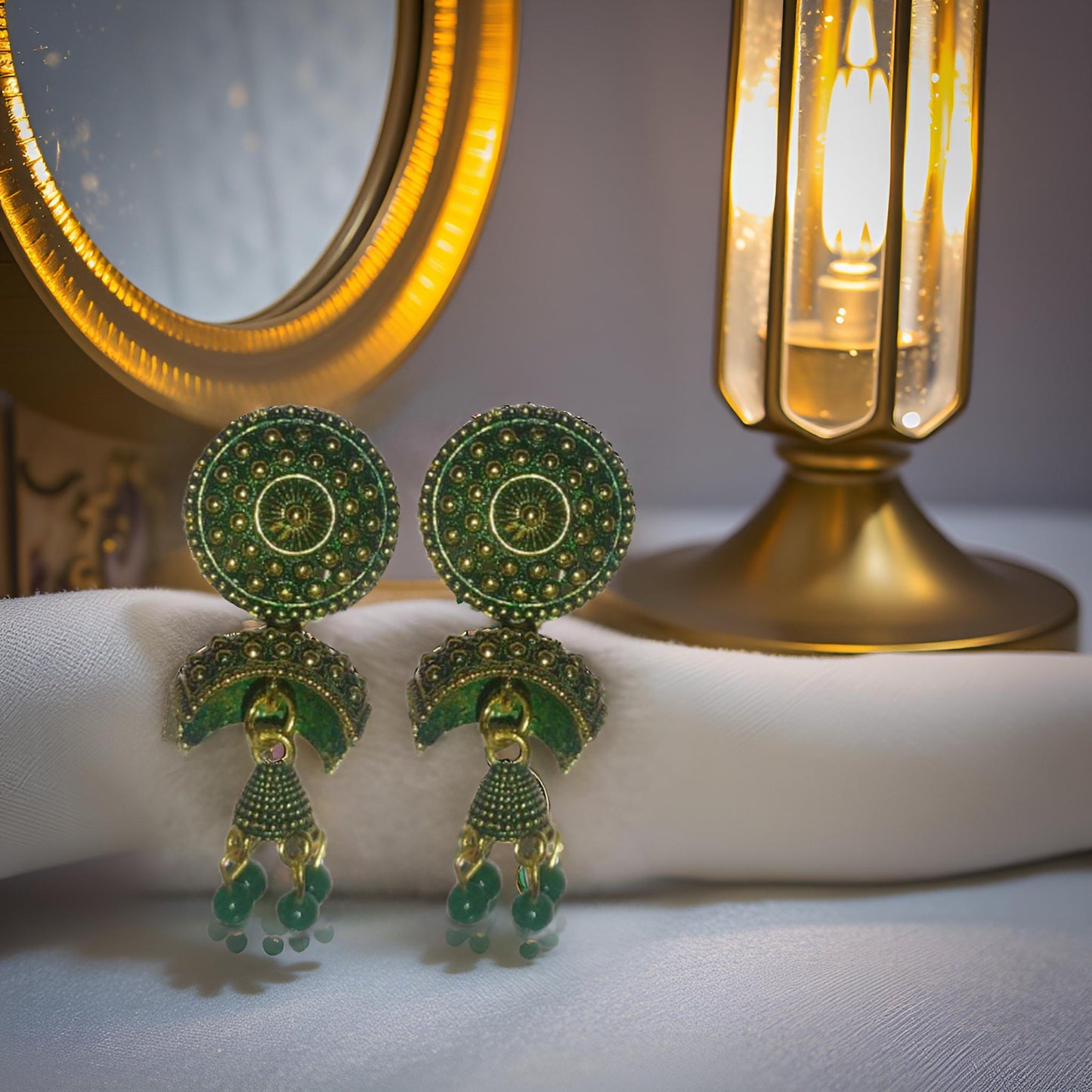 Traditional Gold-Plated Jhumka Earrings with Beads – Ethnic Indian Jewelry for Women