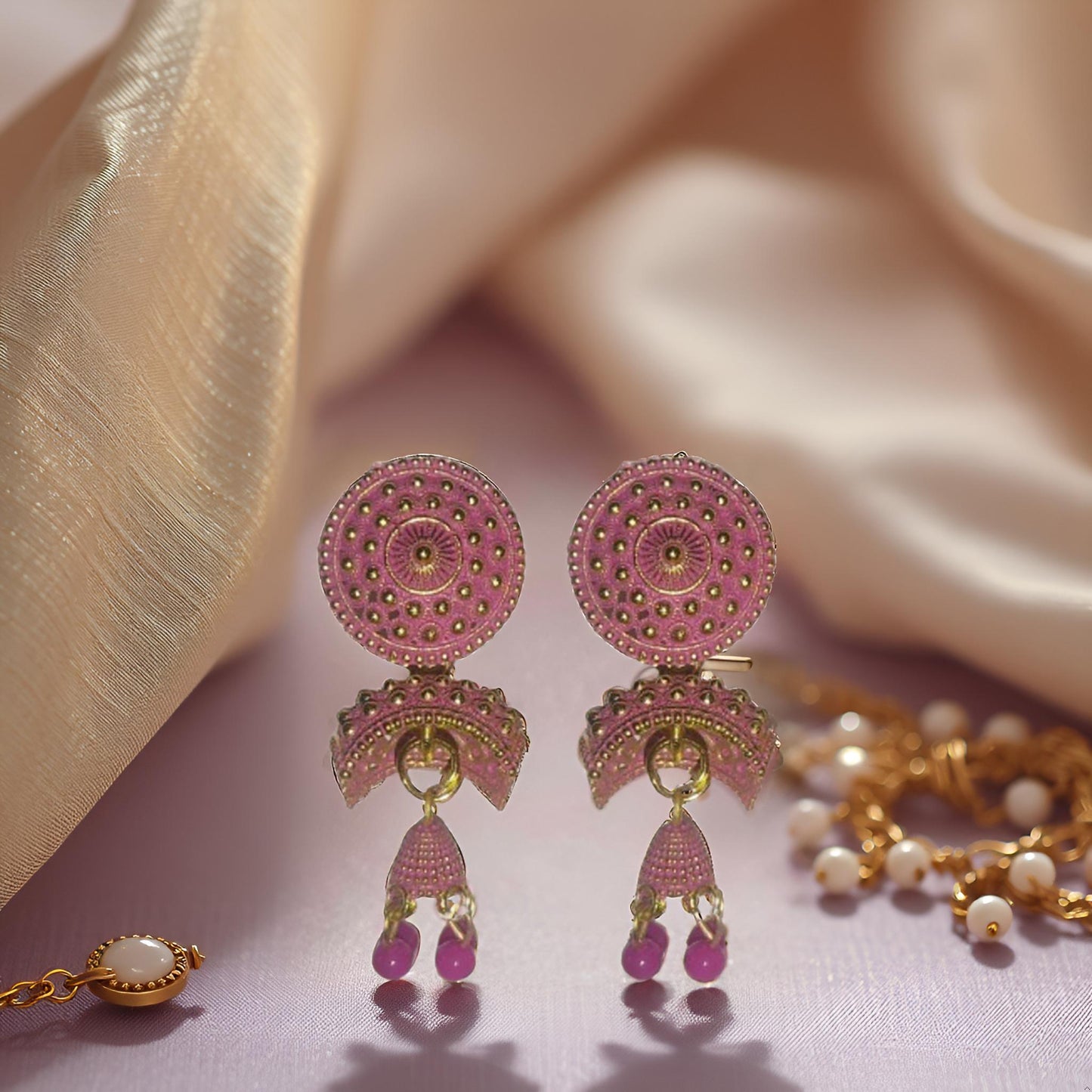 Traditional Gold-Plated Jhumka Earrings with Beads – Ethnic Indian Jewelry for Women