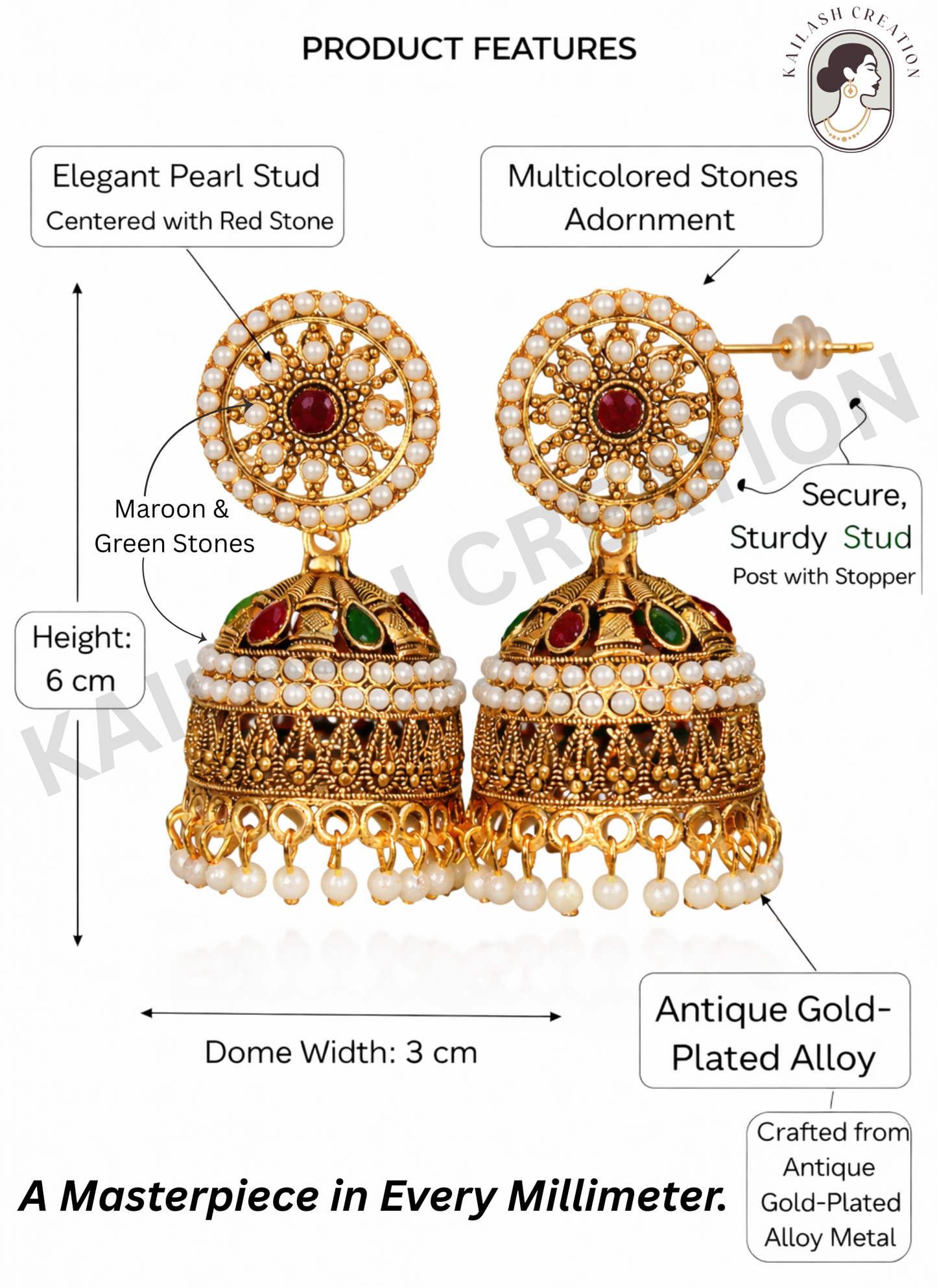 Rajwadi Pearl Jhumka Earrings for Women Stylish