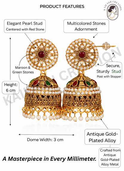 Rajwadi Pearl Jhumka Earrings for Women Stylish