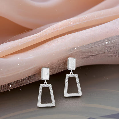 Minimalist White Cutout Geometric Dangle Earrings for Girls & Women