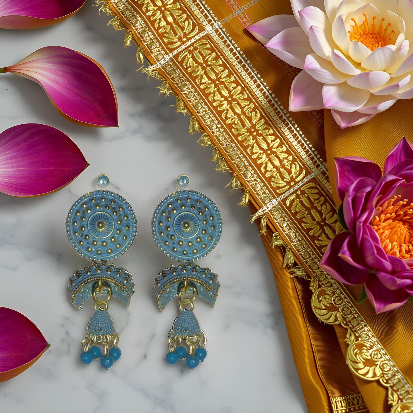 Traditional Gold-Plated Jhumka Earrings with Beads – Ethnic Indian Jewelry for Women