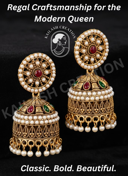 Rajwadi Pearl Jhumka Earrings for Women Stylish