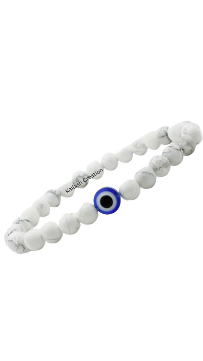 Evil Eye Bracelet with Milky and Black Beads