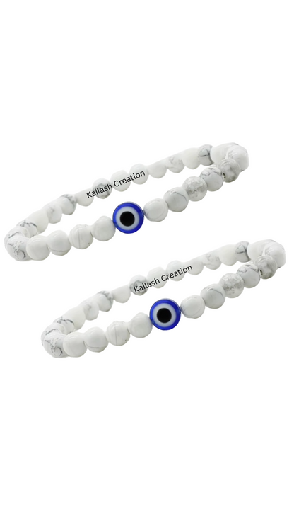 Evil Eye Bracelet with Milky and Black Beads