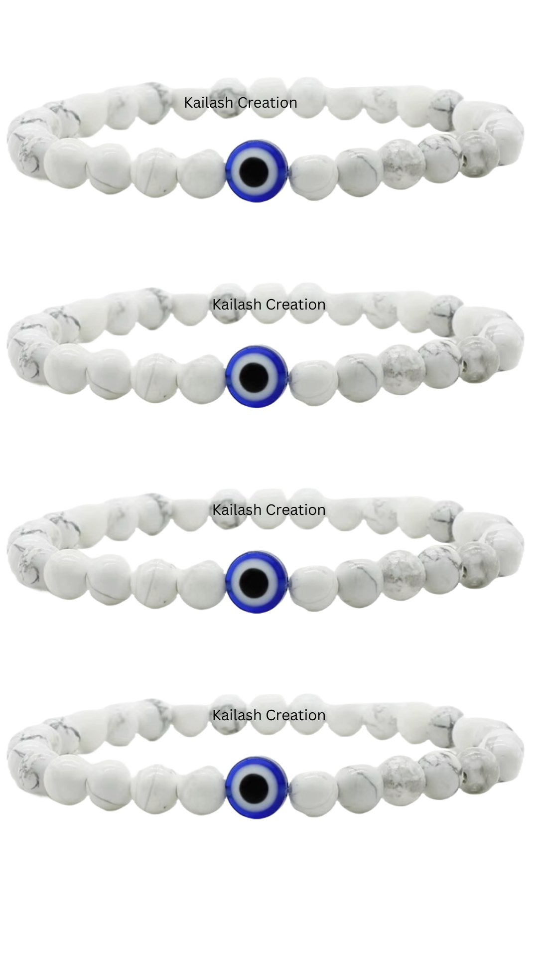 Evil Eye Bracelet with Milky and Black Beads