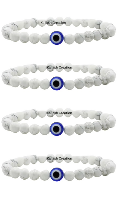 Evil Eye Bracelet with Milky and Black Beads