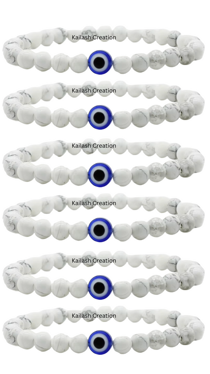 Evil Eye Bracelet with Milky and Black Beads