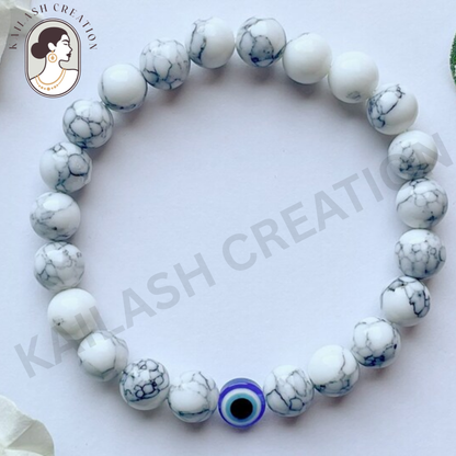 Evil Eye Bracelet with Milky and Black Beads
