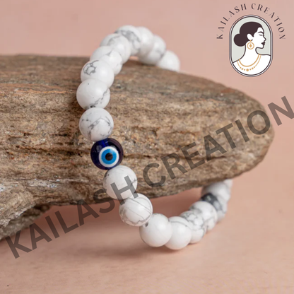 Evil Eye Bracelet with Milky and Black Beads