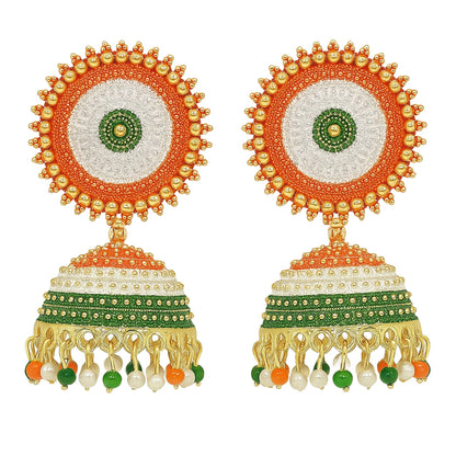 Indian Flag Tricolored Tiranga Jhumki Earrings for Women & Girls
