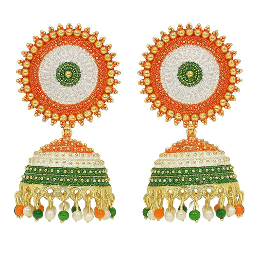 Indian Flag Tricolored Tiranga Jhumki Earrings for Women & Girls