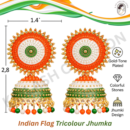 Indian Flag Tricolored Tiranga Jhumki Earrings for Women & Girls