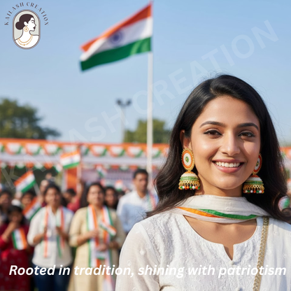 Indian Flag Tricolored Tiranga Jhumki Earrings for Women & Girls