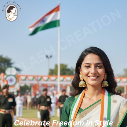 Indian Flag Tricolored Tiranga Jhumki Earrings for Women & Girls