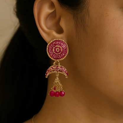 Traditional Gold-Plated Jhumka Earrings with Beads – Ethnic Indian Jewelry for Women