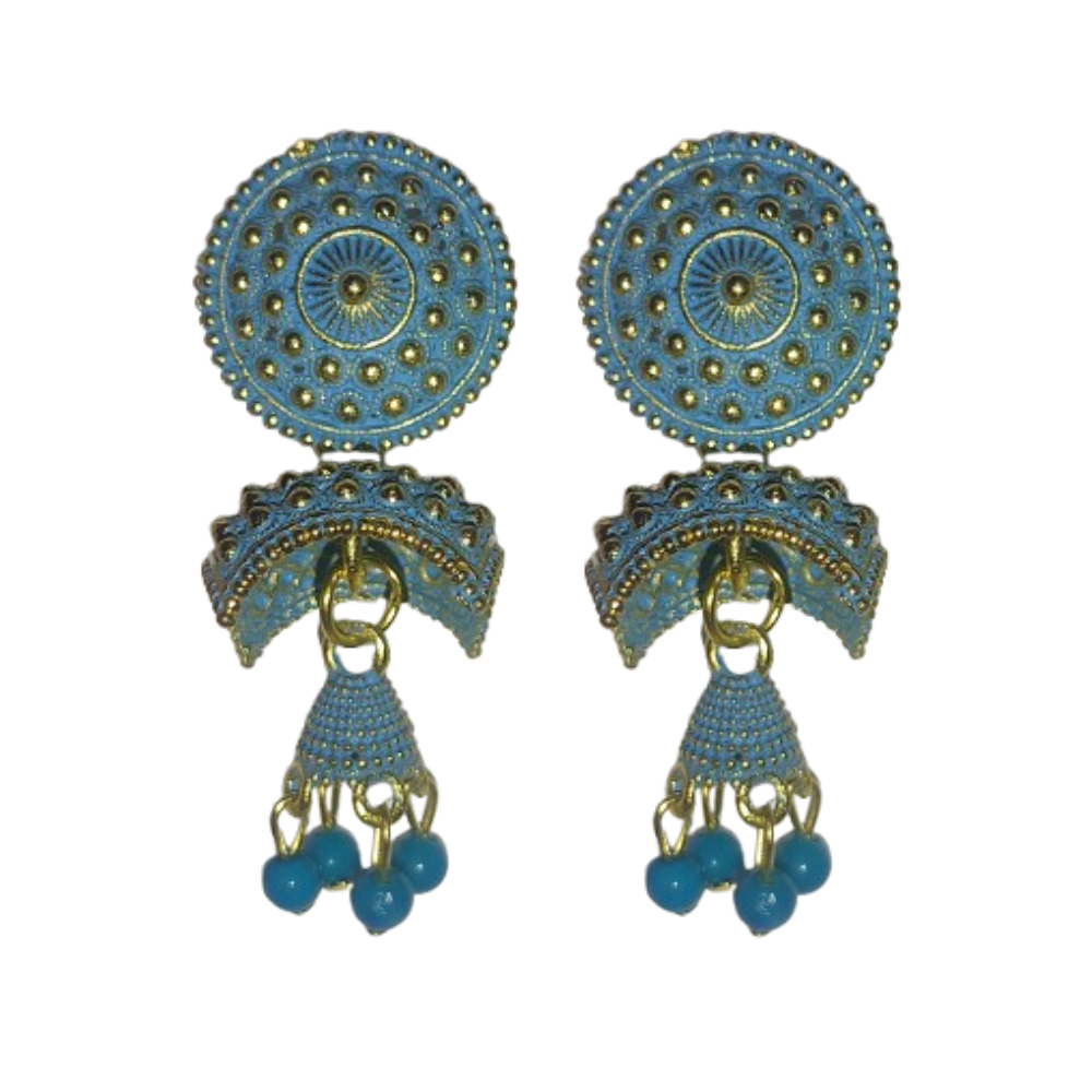 Traditional Gold-Plated Jhumka Earrings with Beads – Ethnic Indian Jewelry for Women