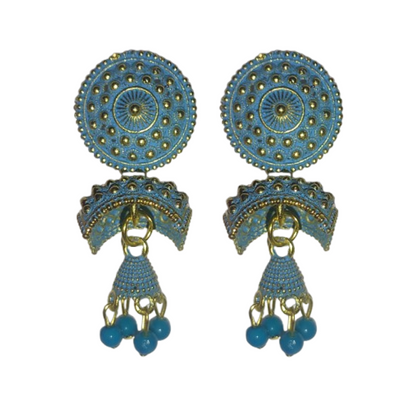Traditional Gold-Plated Jhumka Earrings with Beads – Ethnic Indian Jewelry for Women