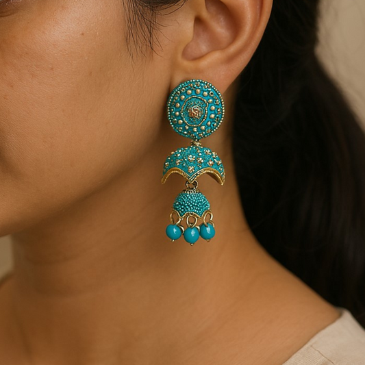 Traditional Gold-Plated Jhumka Earrings with Beads – Ethnic Indian Jewelry for Women