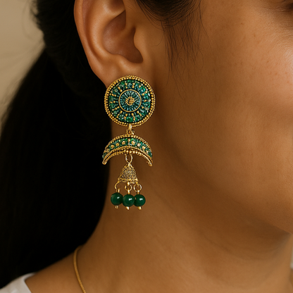 Traditional Gold-Plated Jhumka Earrings with Beads – Ethnic Indian Jewelry for Women