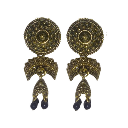 Traditional Gold-Plated Jhumka Earrings with Beads – Ethnic Indian Jewelry for Women